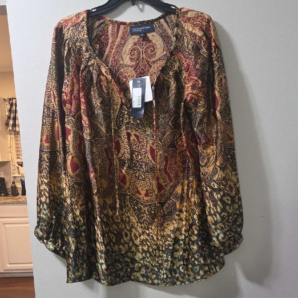 Jones New York Red and Gold Paisley Blouse